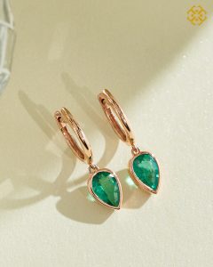 New Pear Emerald Bezel Dangling Earrings RG