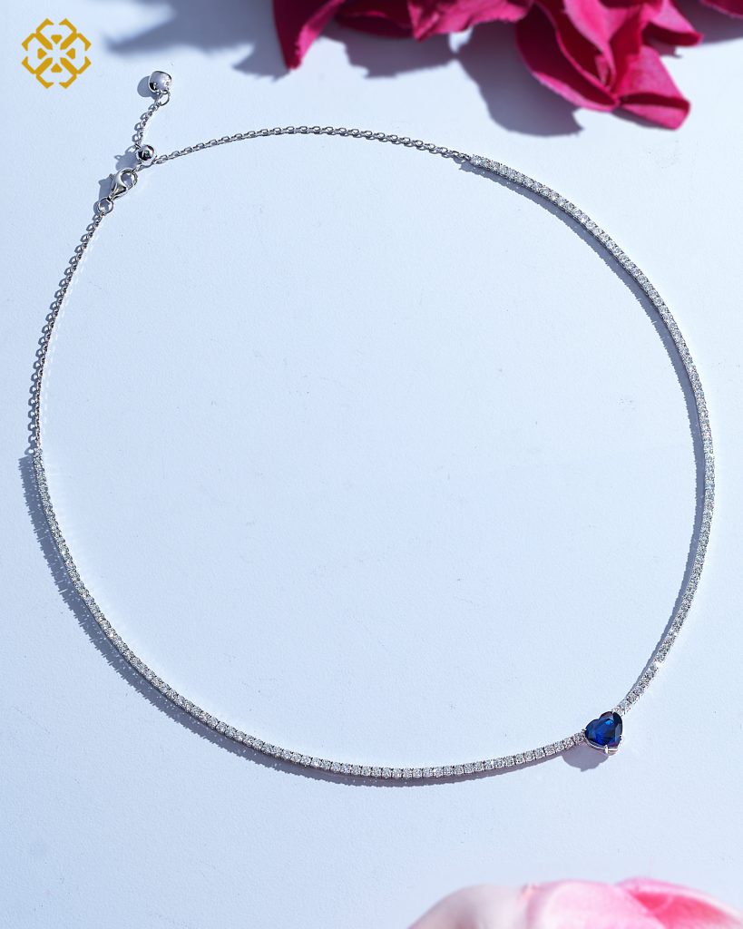 New Heart Blue Sapphire Eternity Necklace WG (adjustable)