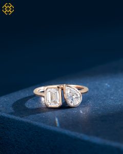 Toi et Moi Emerald x Pear Bezel Ring 1.0 F VS1 EX GD MED, 0.8 E VS1 EX EX MED RG 12 (EMERALD GIA) (PEAR GIA)